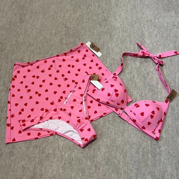 PINK Victoria's Secret Other - PINK Victoria's Secret Bikini Set Size Small Dreamy Pink Heart Swim Skirt NWT